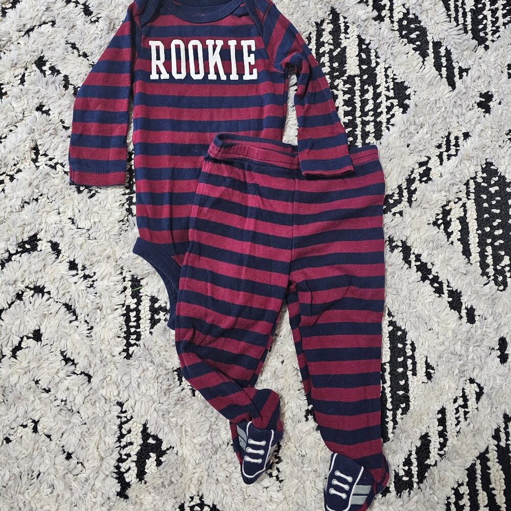 Carter's Baby Boy 2 piece Long Sleeve Striped Rookie Set 6 Months